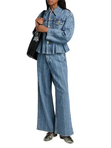 Ganni Women's Striped Baggy-Fit Jeans | Thumbnail 2 Ganni Women's Striped Baggy-Fit Jeans | Thumbnail 2