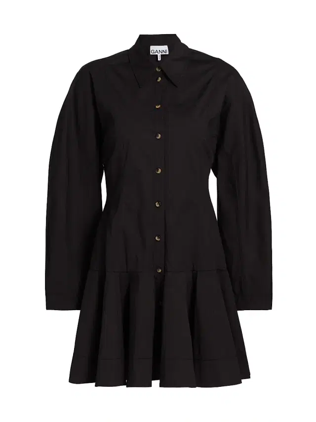 Ganni Women's Stretch Cotton Mini Shirtdress - Black