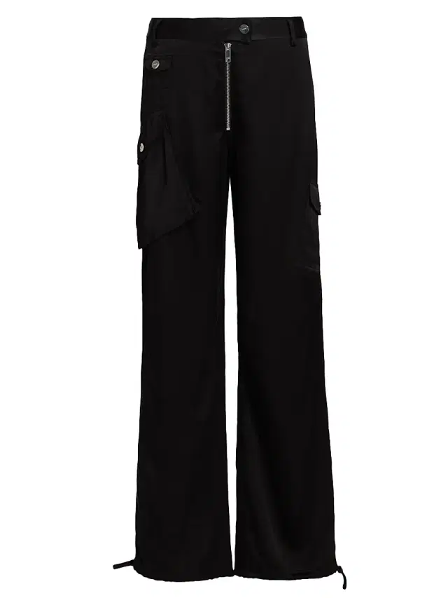 Ganni Women's Washed Satin Cargo Pants - Black