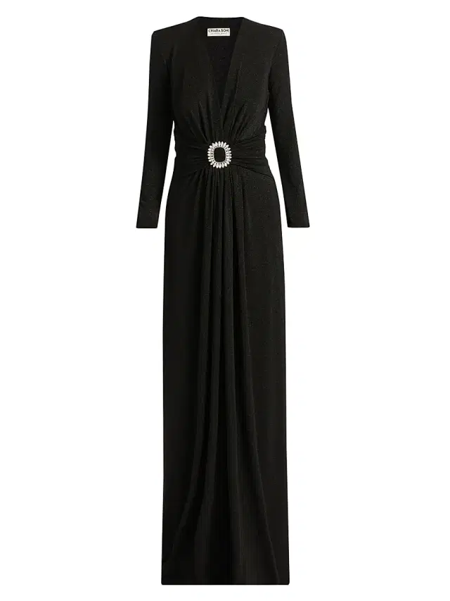 Chiara Boni La Petite Robe Women's Kalin Sugar Embellished V-Neck Gown - Black