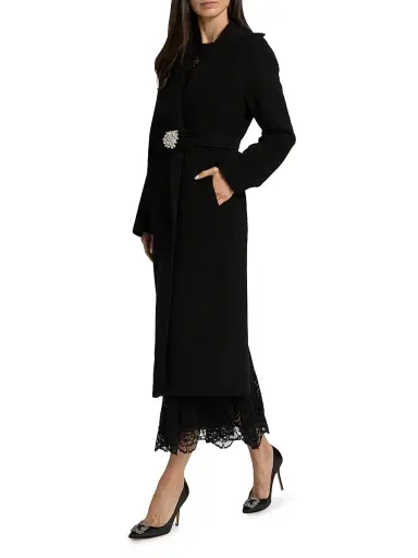 Chiara Boni La Petite Robe Women's Exbal Embellished Virgin Wool-Blend Belted Coat - Black | Thumbnail 2