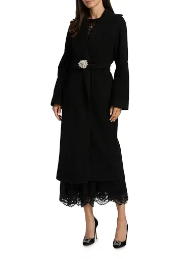Chiara Boni La Petite Robe Women's Exbal Embellished Virgin Wool-Blend Belted Coat - Black | Thumbnail 3