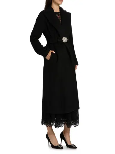 Chiara Boni La Petite Robe Women's Exbal Embellished Virgin Wool-Blend Belted Coat - Black | Thumbnail 4