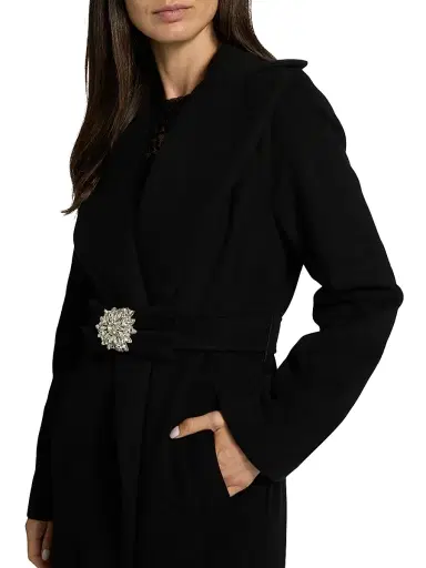 Chiara Boni La Petite Robe Women's Exbal Embellished Virgin Wool-Blend Belted Coat - Black | Thumbnail 6