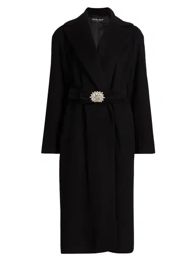 Chiara Boni La Petite Robe Women's Exbal Embellished Virgin Wool-Blend Belted Coat - Black | Thumbnail 1