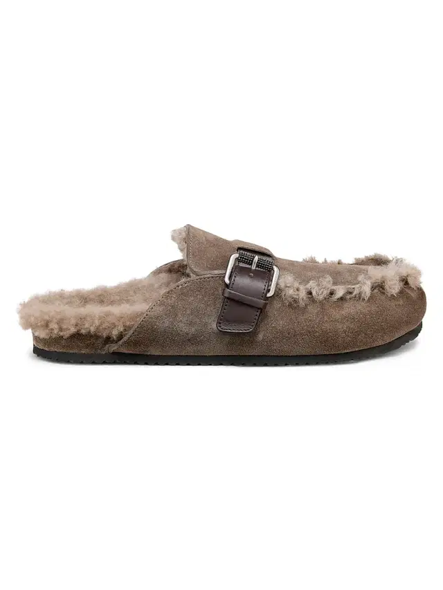 Women's Shearling-Lined Suede Mules - Brown