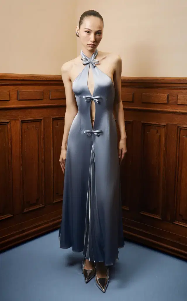 Satin Halter Evening Gown