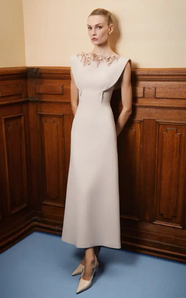 Embroidered Sculpted Evening Gown