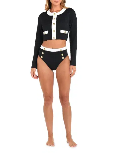 L'Agence Women's Adaline Colorblock Cropped Swim Cardigan | Thumbnail 2