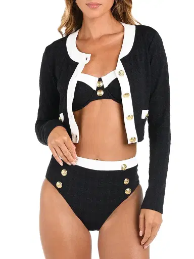 L'Agence Women's Adaline Colorblock Cropped Swim Cardigan | Thumbnail 3