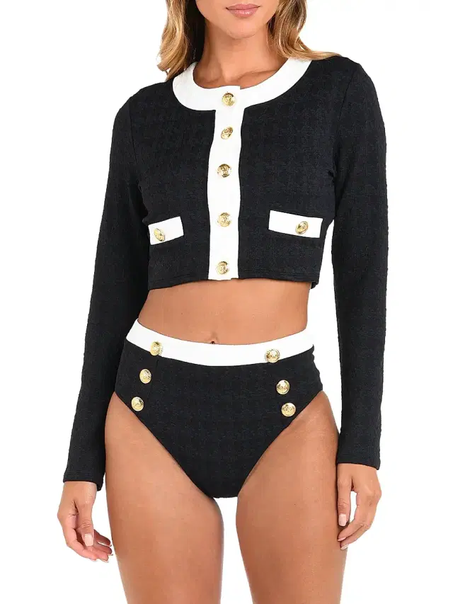 L'Agence Women's Adaline Colorblock Cropped Swim Cardigan
