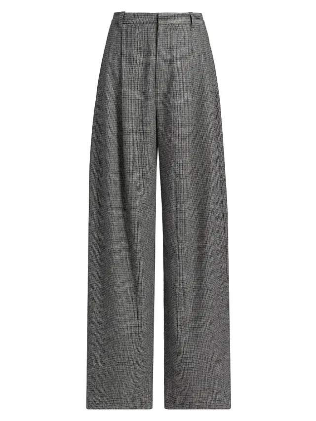 Vince Women's Roma Check High-Rise Wide-Leg Trousers - Dark Grey Check