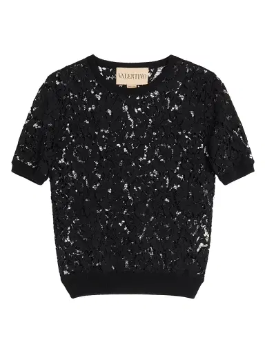 Valentino Garavani Women's Lace and Cotton Sweater - Black - Size XS | Thumbnail 1