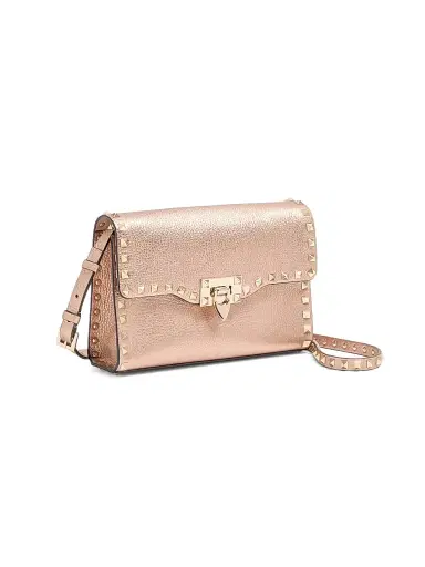 Valentino Garavani Women's Rockstud Small Crossbody Bag in Laminated Grainy Calfskin Leather - Rose Cannelle | Thumbnail 2 Valentino Garavani Women's Rockstud Small Crossbody Bag in Laminated Grainy Calfskin Leather - Rose Cannelle | Thumbnail 2