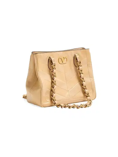 Valentino Garavani Women's Laseine Small Shopping Bag in Chevron-Patterned Nappa Leather - Gold Beige | Thumbnail 5