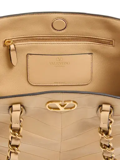 Valentino Garavani Women's Laseine Small Shopping Bag in Chevron-Patterned Nappa Leather - Gold Beige | Thumbnail 7
