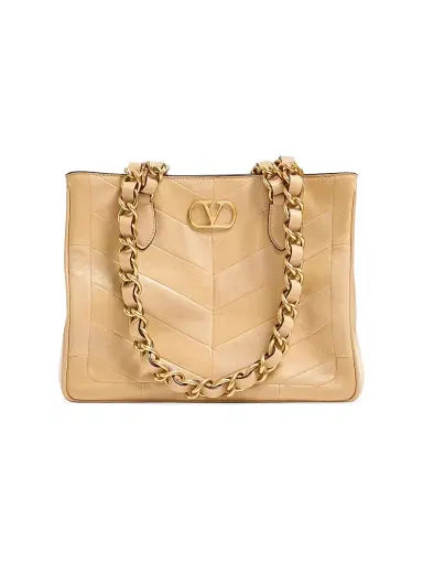 Valentino Garavani Women's Laseine Small Shopping Bag in Chevron-Patterned Nappa Leather - Gold Beige | Thumbnail 1