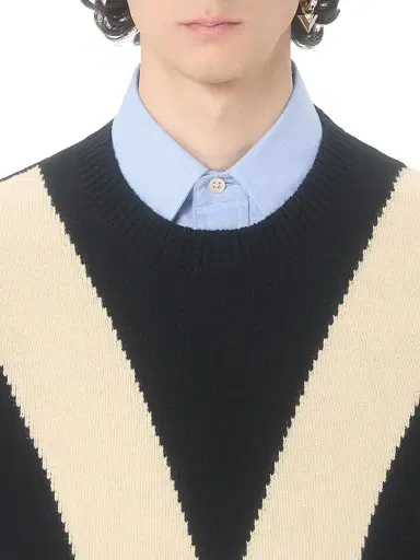 Valentino Garavani Men's Wool Sweater with Inlaid V - Black Butter - Size Small | Thumbnail 5 Valentino Garavani Men's Wool Sweater with Inlaid V - Black Butter - Size Small | Thumbnail 5