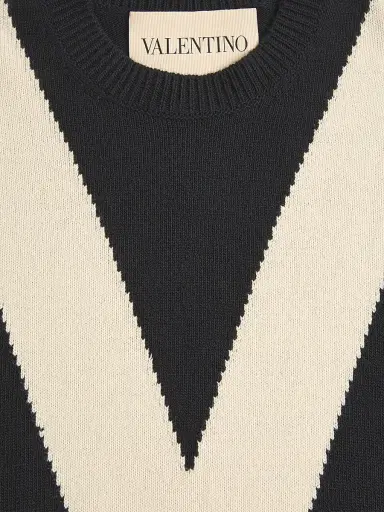 Valentino Garavani Men's Wool Sweater with Inlaid V - Black Butter - Size Small | Thumbnail 6 Valentino Garavani Men's Wool Sweater with Inlaid V - Black Butter - Size Small | Thumbnail 6