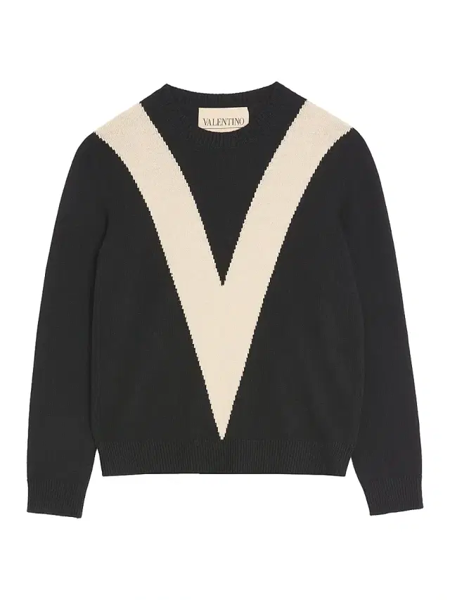 Men's Wool Sweater with Inlaid V - Black Butter