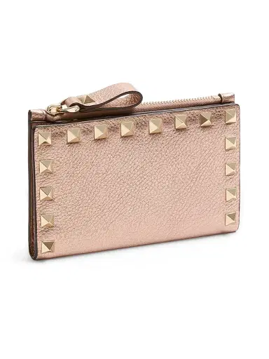 Valentino Garavani Women's Rockstud Laminated Grainy Calfskin Card Holder - Rose Cannelle | Thumbnail 2