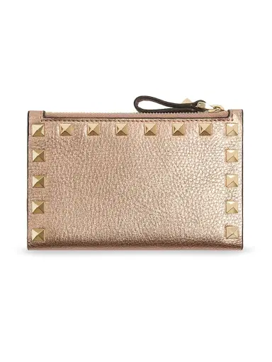 Valentino Garavani Women's Rockstud Laminated Grainy Calfskin Card Holder - Rose Cannelle | Thumbnail 3