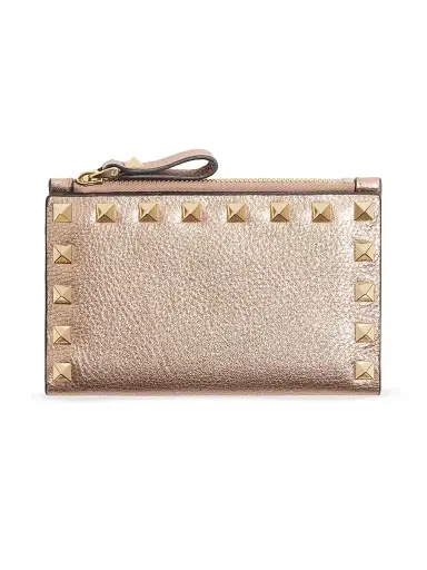 Valentino Garavani Women's Rockstud Laminated Grainy Calfskin Card Holder - Rose Cannelle | Thumbnail 1