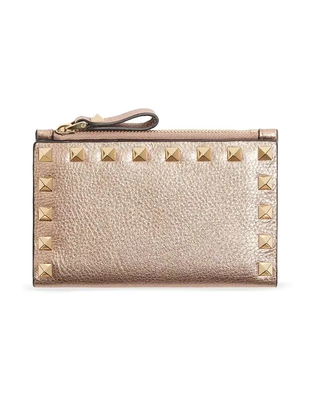 Valentino Garavani Women's Rockstud Laminated Grainy Calfskin Card Holder - Rose Cannelle