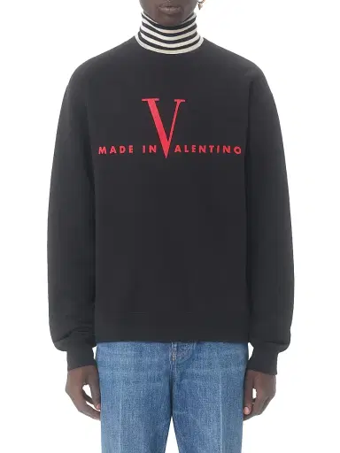 Valentino Garavani Men's Cotton Crewneck Sweatshirt with Print - Black Red - Size XL | Thumbnail 2 Valentino Garavani Men's Cotton Crewneck Sweatshirt with Print - Black Red - Size XL | Thumbnail 2