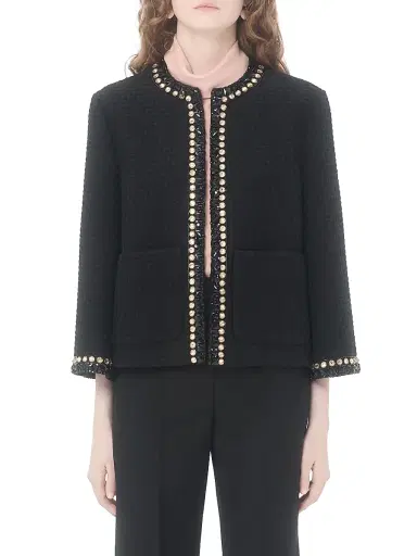 Valentino Garavani Women's Embroidered Canestrello Tweed Jacket - Black - Size 6 | Thumbnail 2 Valentino Garavani Women's Embroidered Canestrello Tweed Jacket - Black - Size 6 | Thumbnail 2