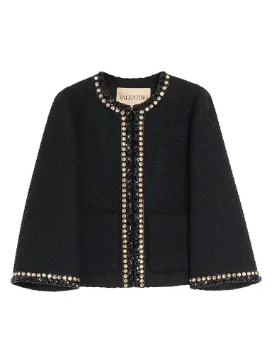 Valentino Garavani Women's Embroidered Canestrello Tweed Jacket - Black - Size 6 | Thumbnail 1 Valentino Garavani Women's Embroidered Canestrello Tweed Jacket - Black - Size 6 | Thumbnail 1