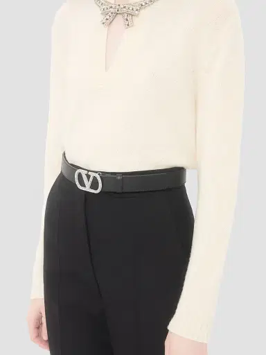 Valentino Garavani Women's Vlogo Signature Belt in Shiny Calfskin with Crystals - Black - Size XS | Thumbnail 2