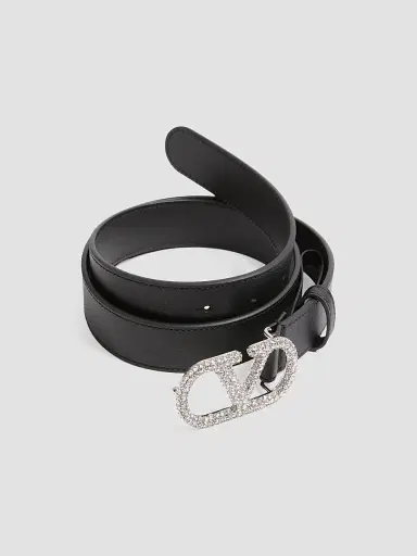 Valentino Garavani Women's Vlogo Signature Belt in Shiny Calfskin with Crystals - Black - Size XS | Thumbnail 3