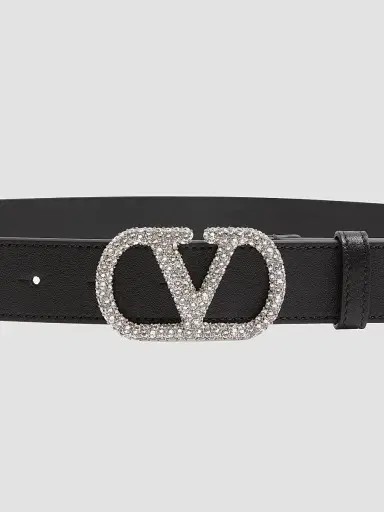 Valentino Garavani Women's Vlogo Signature Belt in Shiny Calfskin with Crystals - Black - Size XS | Thumbnail 4