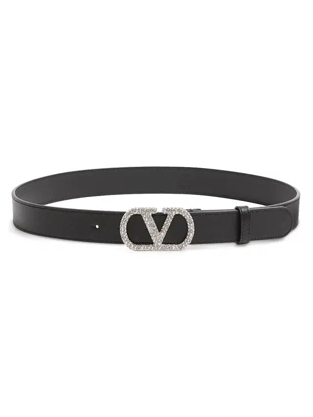 Valentino Garavani Women's Vlogo Signature Belt in Shiny Calfskin with Crystals - Black