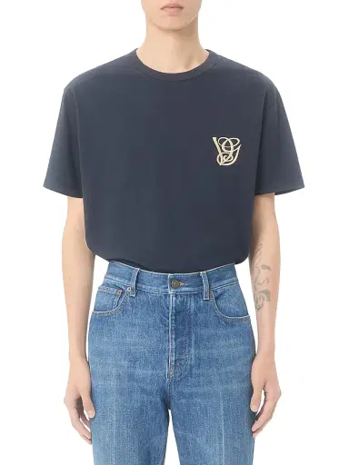 Valentino Garavani Men's Cotton T-Shirt with Patch - Navy - Size XXL | Thumbnail 2 Valentino Garavani Men's Cotton T-Shirt with Patch - Navy - Size XXL | Thumbnail 2