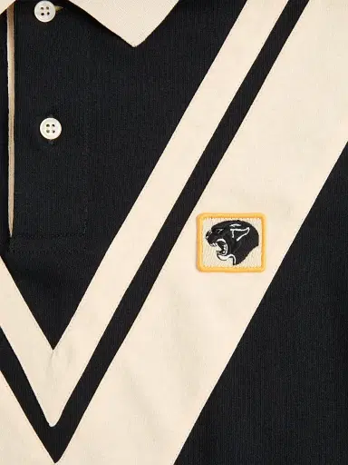 Valentino Garavani Men's Cotton Polo with Inlaid V and Embroidered Panther Patch - Black Butter - Size Small | Thumbnail 6