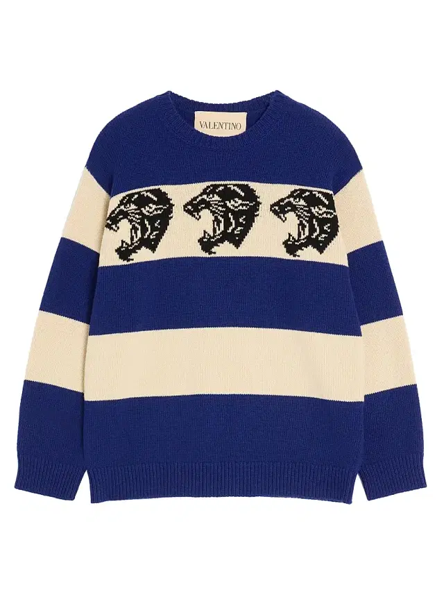 Men's Wool Sweater with Jacquard Panther Pattern - Indigo Butter