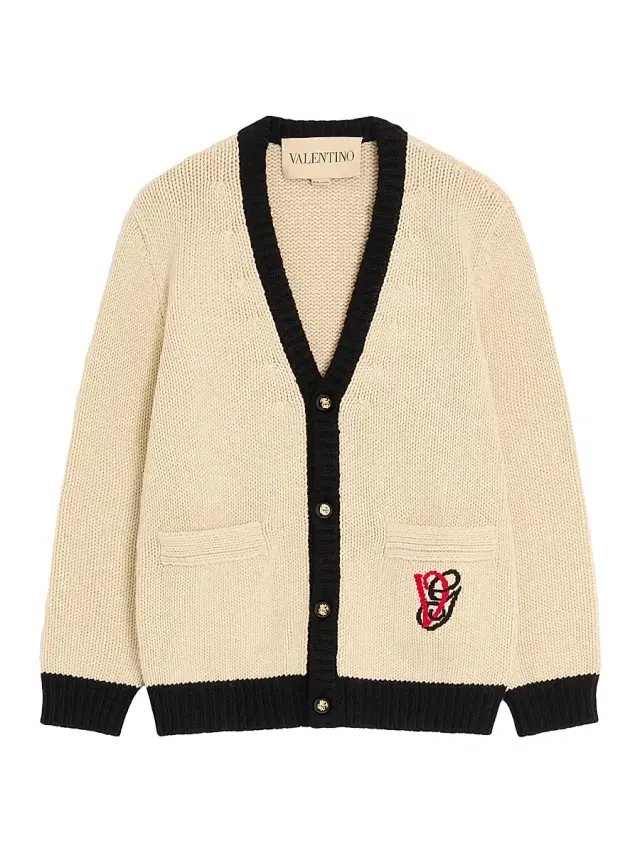 Men's Wool Cardigan with Embroidered VG - Butter Black