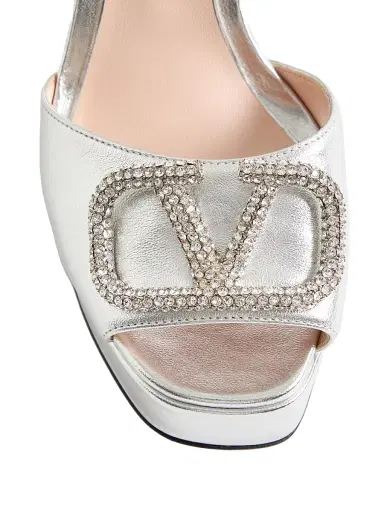 Valentino Garavani Women's VLogo Signature 115MM Platform Sandals in Laminated Nappa Leather - Silver - Size 10 | Thumbnail 5
