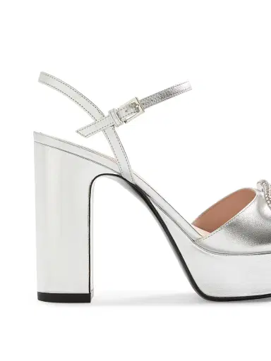 Valentino Garavani Women's VLogo Signature 115MM Platform Sandals in Laminated Nappa Leather - Silver - Size 10 | Thumbnail 6