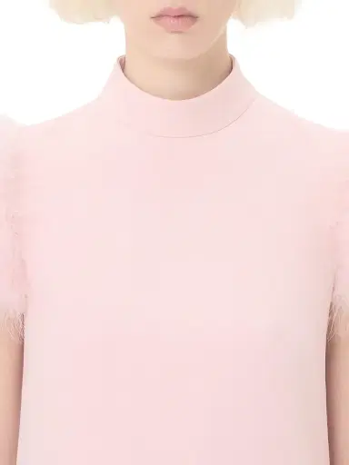 Valentino Garavani Women's Short Crepe Couture Dress with Feathers - Rose - Size 4 | Thumbnail 5
