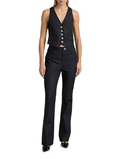 Cinq à Sept Women's Shailene Crystal-Button Metallic Pinstripe Pants - Indigo | Thumbnail 2