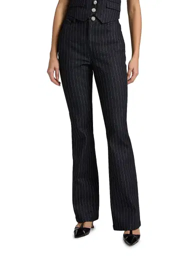 Cinq à Sept Women's Shailene Crystal-Button Metallic Pinstripe Pants - Indigo | Thumbnail 3