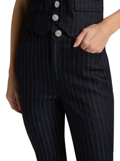 Cinq à Sept Women's Shailene Crystal-Button Metallic Pinstripe Pants - Indigo | Thumbnail 6