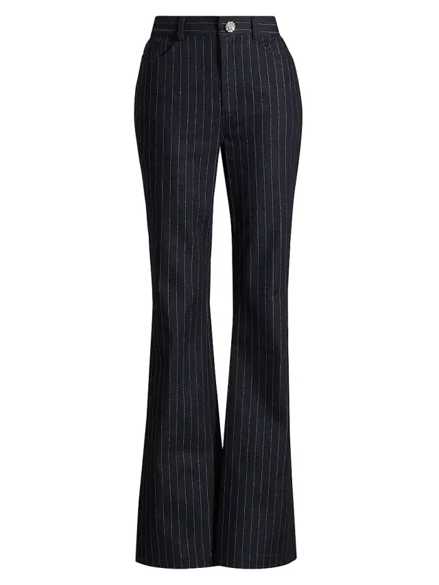 Cinq à Sept Women's Shailene Crystal-Button Metallic Pinstripe Pants - Indigo