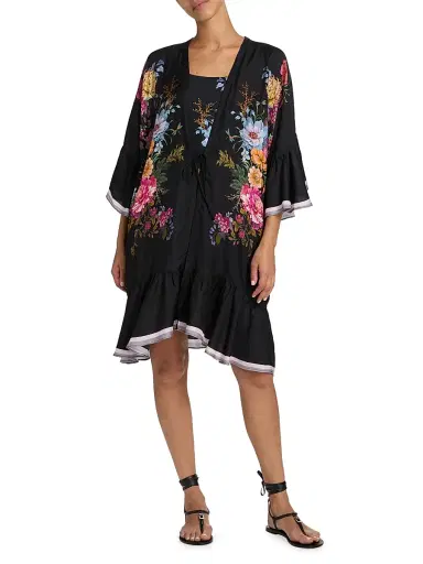 Johnny Was Women's Baccara Silk-Blend Ruffled Caftan | Thumbnail 3 Johnny Was Women's Baccara Silk-Blend Ruffled Caftan | Thumbnail 3