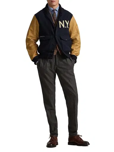 Polo Ralph Lauren Men's Mixed-Media Wool-Blend Bomber Jacket - Hunter Navy | Thumbnail 2 Polo Ralph Lauren Men's Mixed-Media Wool-Blend Bomber Jacket - Hunter Navy | Thumbnail 2