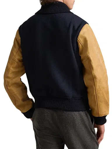 Polo Ralph Lauren Men's Mixed-Media Wool-Blend Bomber Jacket - Hunter Navy | Thumbnail 4 Polo Ralph Lauren Men's Mixed-Media Wool-Blend Bomber Jacket - Hunter Navy | Thumbnail 4