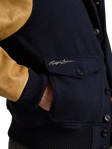 Polo Ralph Lauren Men's Mixed-Media Wool-Blend Bomber Jacket - Hunter Navy | Thumbnail 5 Polo Ralph Lauren Men's Mixed-Media Wool-Blend Bomber Jacket - Hunter Navy | Thumbnail 5